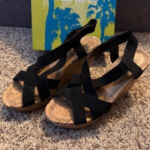 Montego Bay Club Black and Tan Wedge Sandals